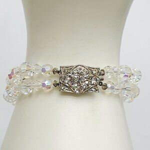 Vintage Crystal Rhinestone Beaded Bracelet With Sparkling  Rhinestone Clasp